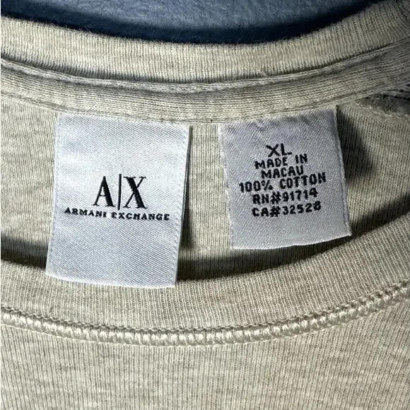 A|X Armani Exchange Men's Tan Crew Neck Short Sleeve 100% Cotton Shirt Size XL - Picture 3 of 8